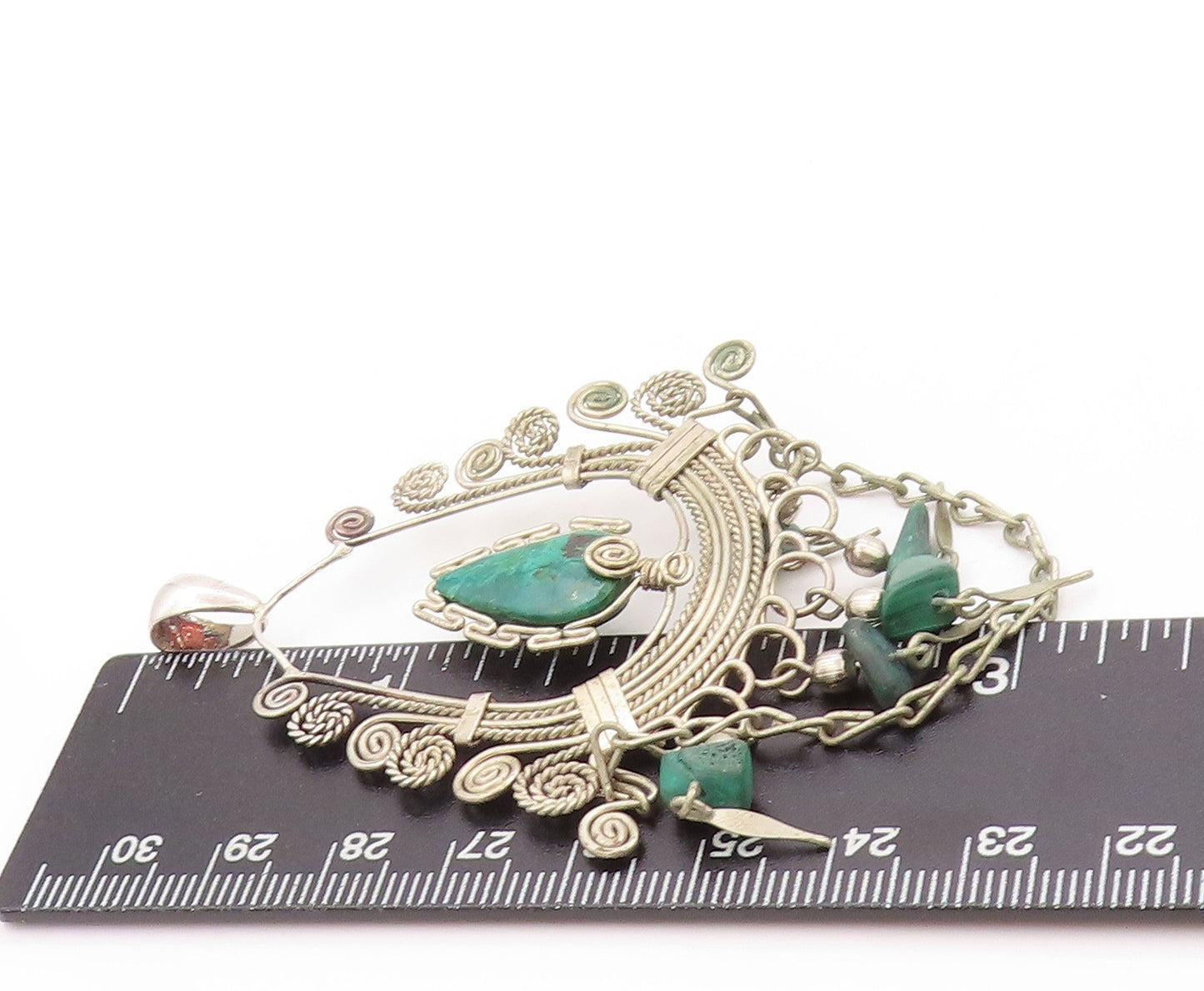 925 Sterling Silver Vintage Pendant Ethnic Crescent Style Wired Eilat  PT24209