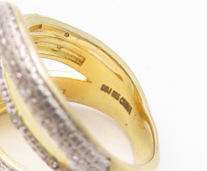 925 Sterling Silver Vintage Ring Gold Plated Real Diamonds Loop  Sz 6  RG35884