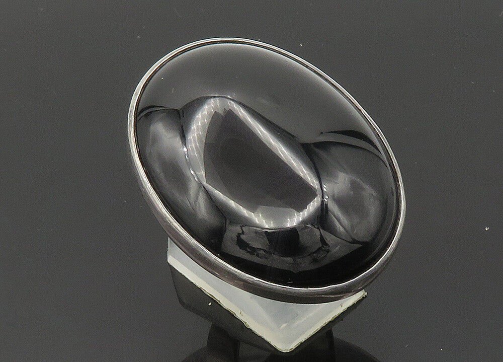 925 Silver  Vintage Black Onyx Large Heavy Cocktail Ring Sz 5.5  RG20435