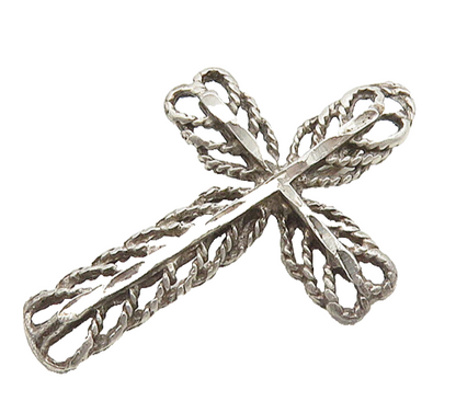 925 Sterling Silver  Vintage Petite Open Twist Religious Cross Pendant PT15323