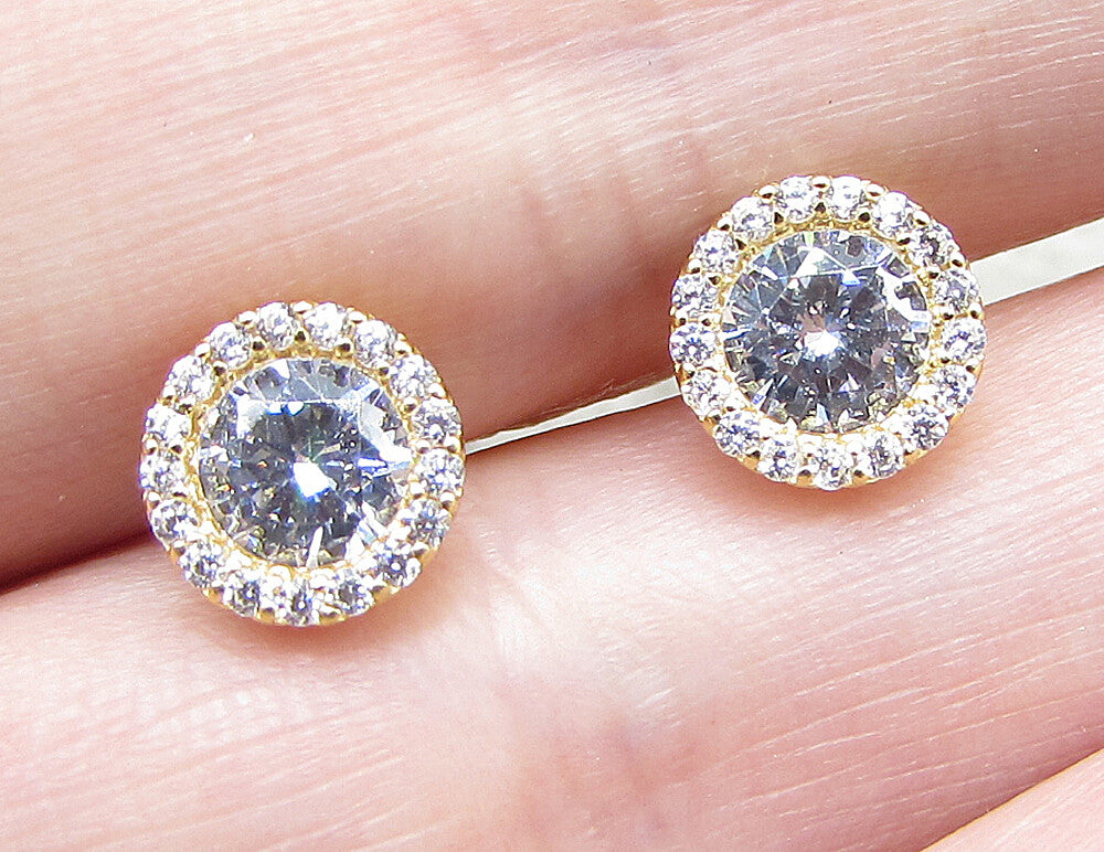 Gold Over 925 Sterling Silver White Cubic Zirconia Stud Earrings EG1049