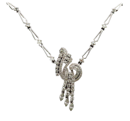 925 Sterling Silver  Vintage Swirly Rhinestone Musical Note Necklace  NE4076