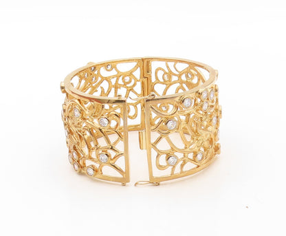 925 Sterling Silver Vintage Bracelet Gold Plated Heavy CZ Carved Ornate  BT10726