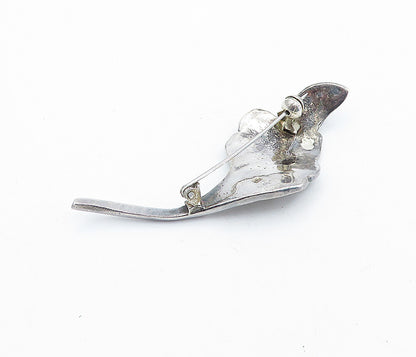 925 Sterling Silver  Vintage Dark Tone Sculpted Single Leaf Brooch Pin  BP2676