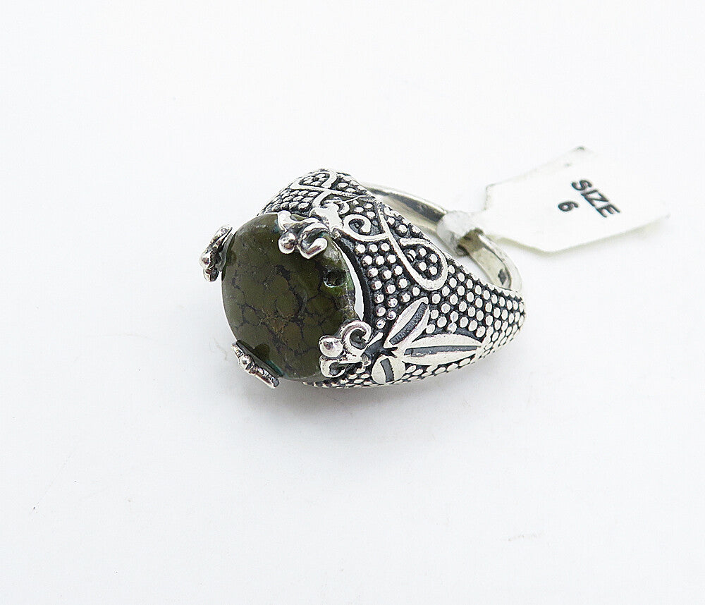 925 Sterling Silver  Vintage Jasper Floral Dome Cocktail Ring Sz 6  RG4523