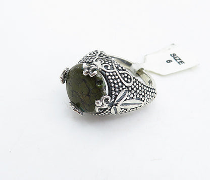 925 Sterling Silver  Vintage Jasper Floral Dome Cocktail Ring Sz 6  RG4523