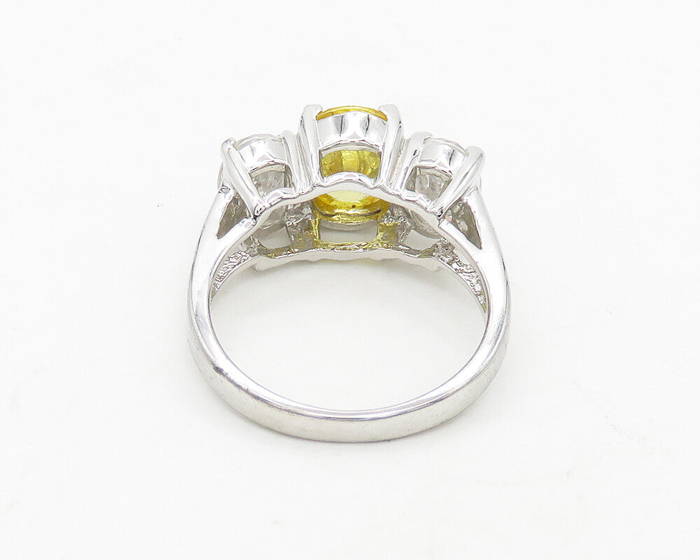 925 Silver  Vintage Yellow & White Cubic Zirconia Band Ring Sz 7  RG19684