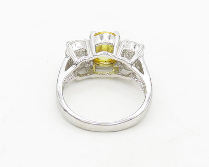 925 Silver  Vintage Yellow & White Cubic Zirconia Band Ring Sz 7  RG19684