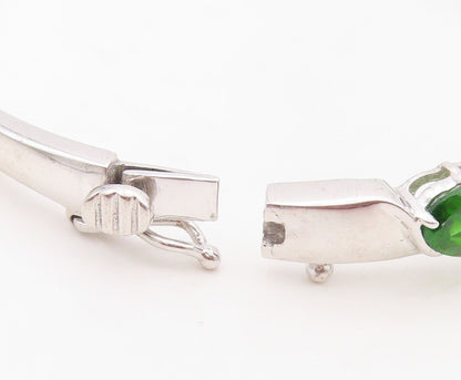 925 Sterling Silver Vintage Bracelet Oval Cut Green Topaz Bangle  BT10727