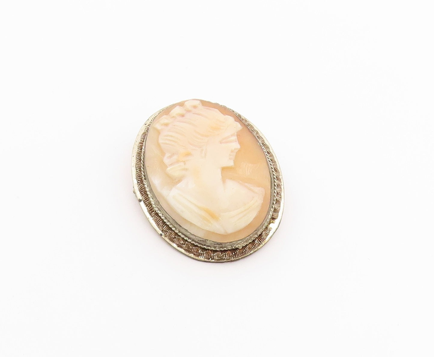 925 Sterling Silver  Vintage Carved Woman Profile Cameo Brooch Pin  BP8122