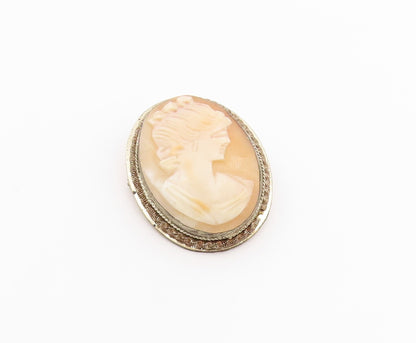 925 Sterling Silver  Vintage Carved Woman Profile Cameo Brooch Pin  BP8122