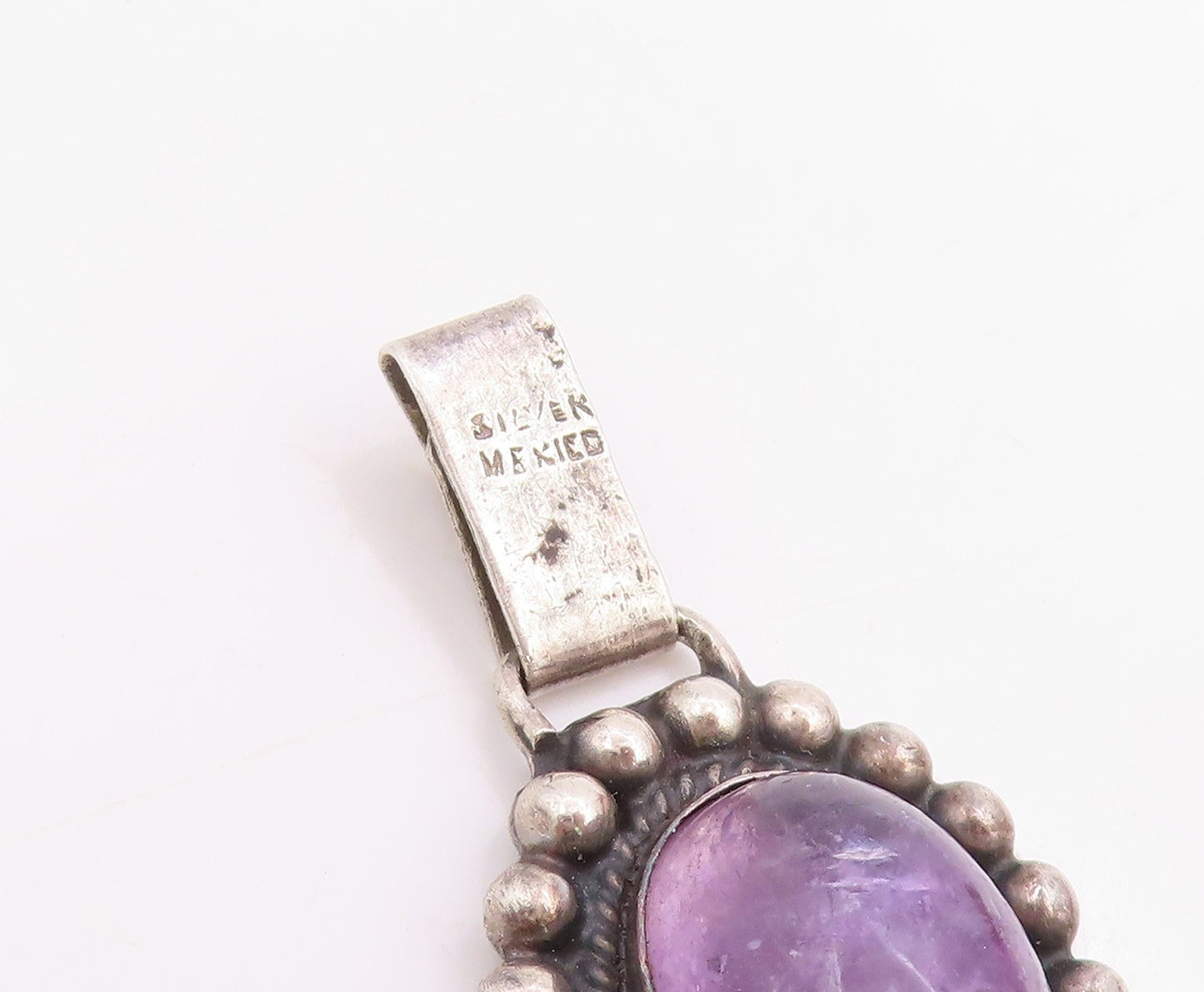 925 Sterling Silver Vintage Bracelet Cabochon Amethyst Beaded Link  BT11845