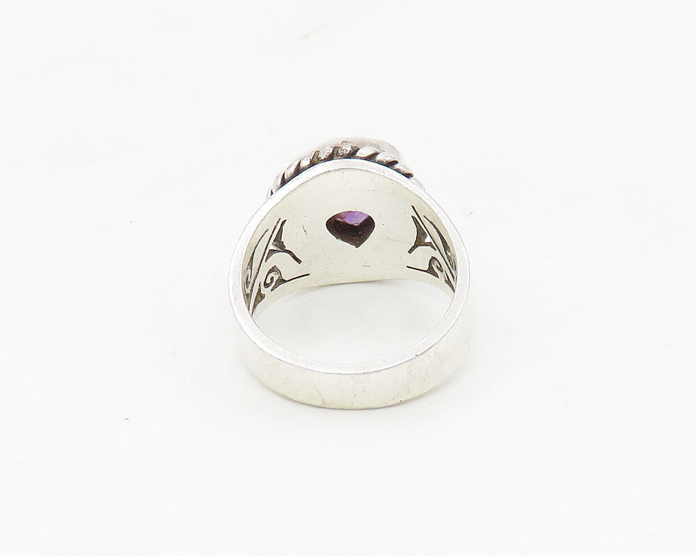 BEC 925 Sterling Silver  Vintage Amethyst Floral Swirl Band Ring Sz 5  RG17584