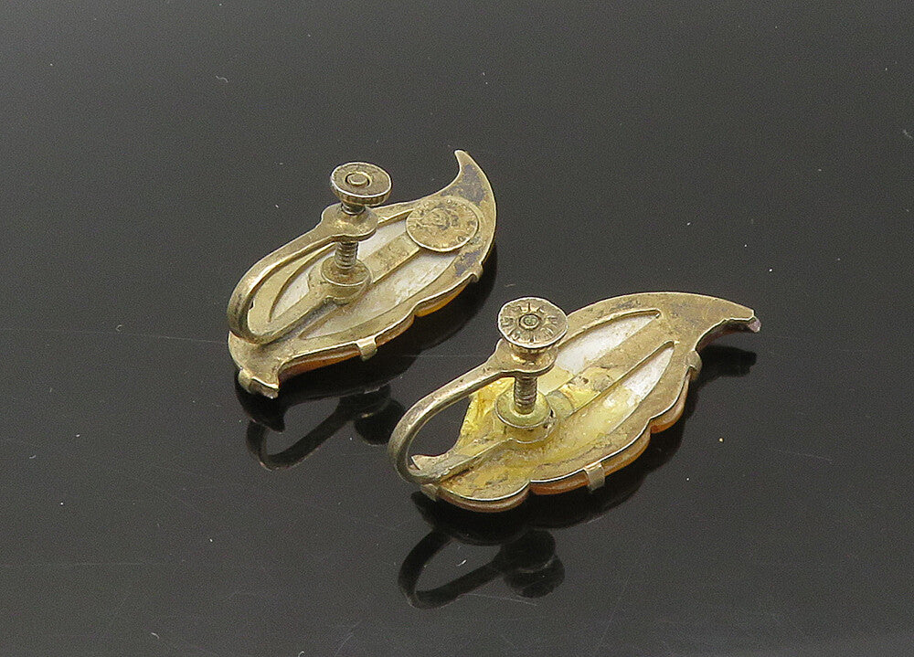 925 Silver   Vintage Mother Of Pearl Floral Leaf Non Pierce Earrings  EG10990