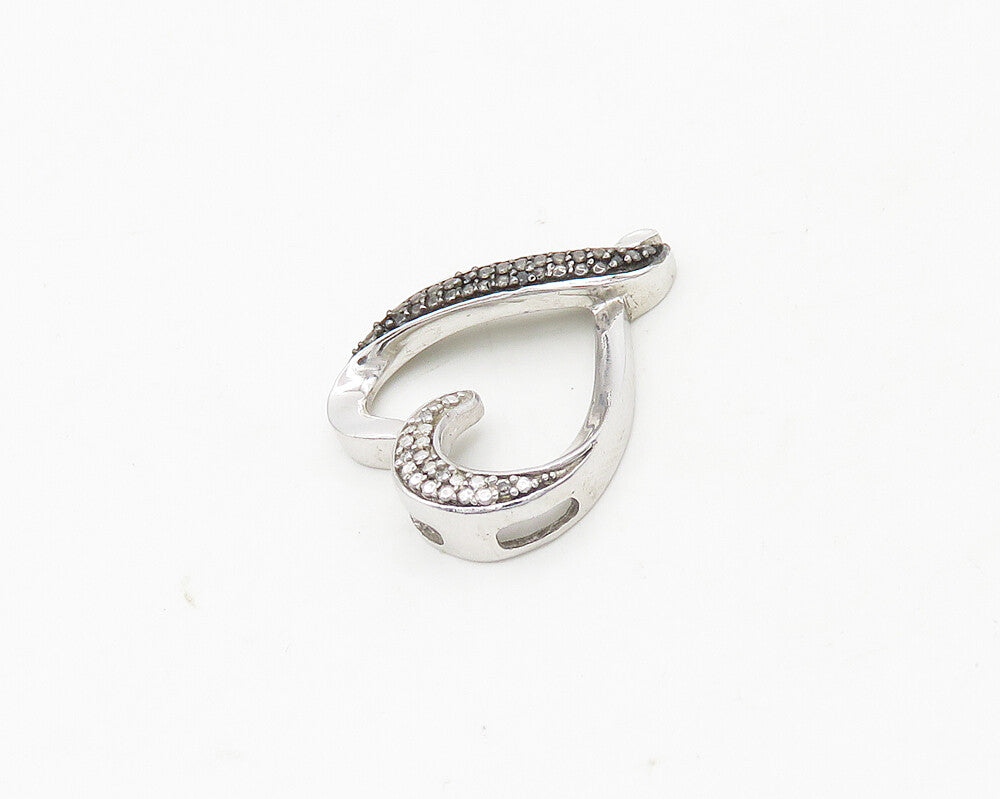 925 Sterling Silver  Vintage Genuine Diamonds Love Heart Pendant  PT14622