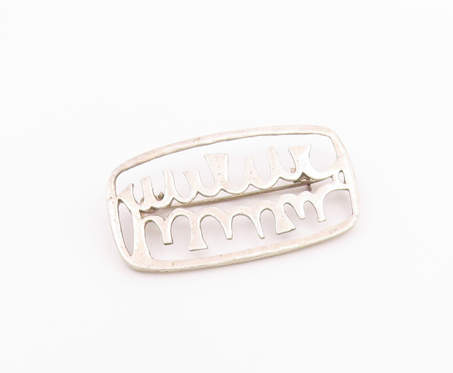 925 Sterling Silver  Vintage Shiny Open Design Smooth Brooch Pin  BP8852