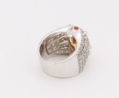 925 Silver  Vintage Large Champagne & Multi Threaded CZ Ring Sz 7  RG26527