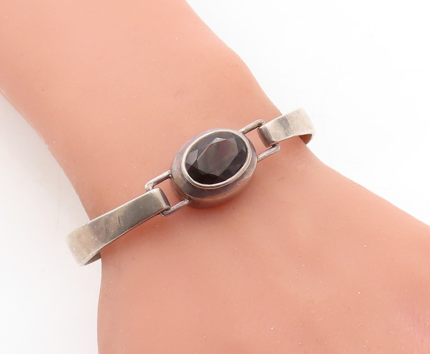 BOMA 925 Sterling Silver  Vintage Smoky Topaz Hook Bangle Bracelet  BT2485