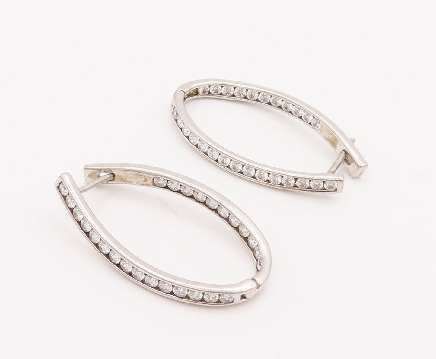 925 Sterling Silver Vintage Earrings Round CZ Beaded Band Oval Hoops  EG13013