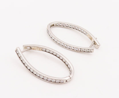 925 Sterling Silver Vintage Earrings Round CZ Beaded Band Oval Hoops  EG13013