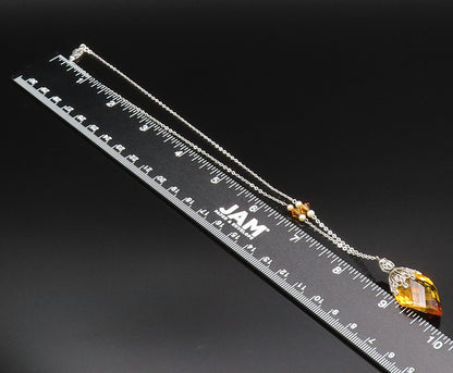 925 Sterling Silver  Vintage Twisted Citrine & Cultured Pearl Necklace  NE3900