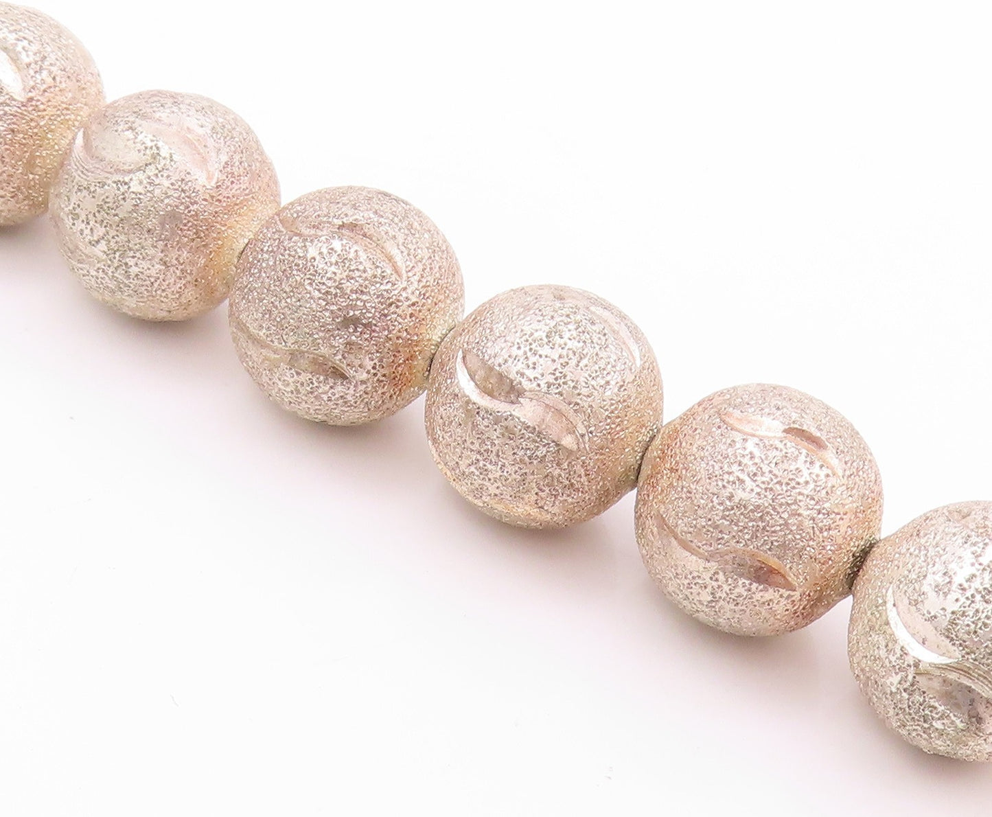 925 Sterling Silver Vintage Necklace Modernist Glittery Carved Spheres  NE4544