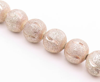 925 Sterling Silver Vintage Necklace Modernist Glittery Carved Spheres  NE4544