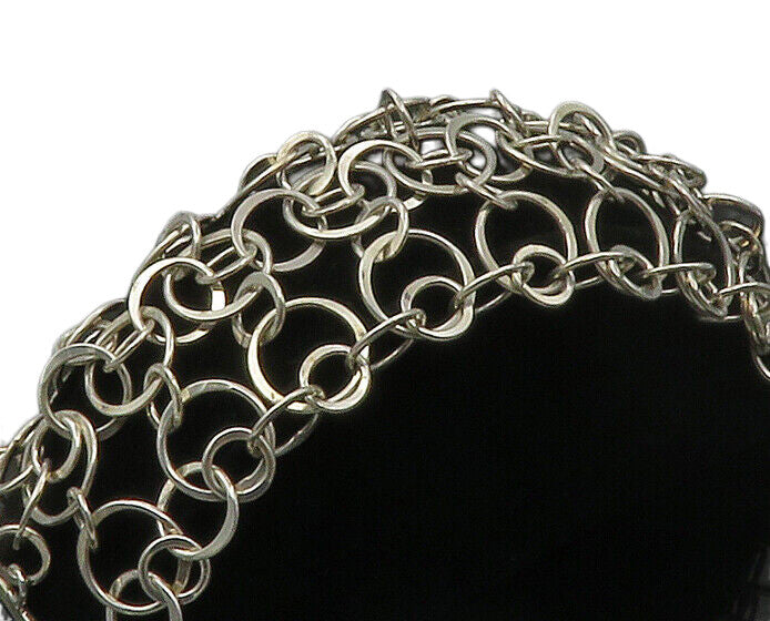 925 Sterling Silver  Vintage Shiny Polished Open Circle Chain Bracelet  BT6702