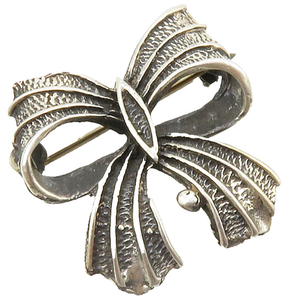 MEXICO 925 Sterling Silver  Vintage Bow Tied Ribbon Motif Brooch Pin  BP5282