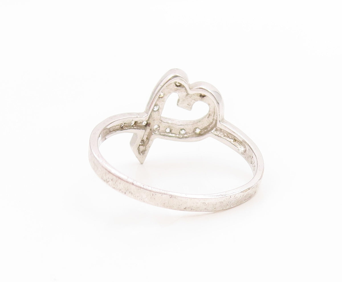 925 Sterling Silver Vintage Ring Classic Topaz Love Heart Band  Sz 9  RG35981