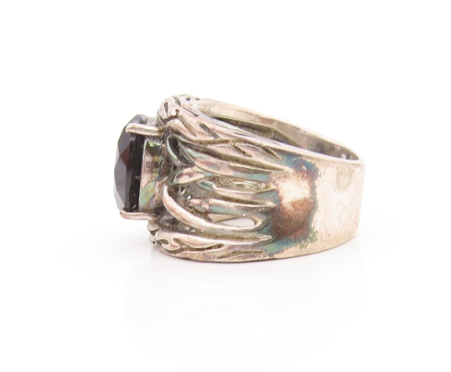 925 Sterling Silver Vintage Ring EFFY Brutalist Carved Oval Onyx  Sz 8  RG33247