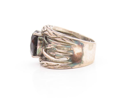 925 Sterling Silver Vintage Ring EFFY Brutalist Carved Oval Onyx  Sz 8  RG33247