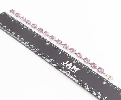 925 Sterling Silver Vintage Bracelet Elegant Real Amethyst Link Chain  BT11544