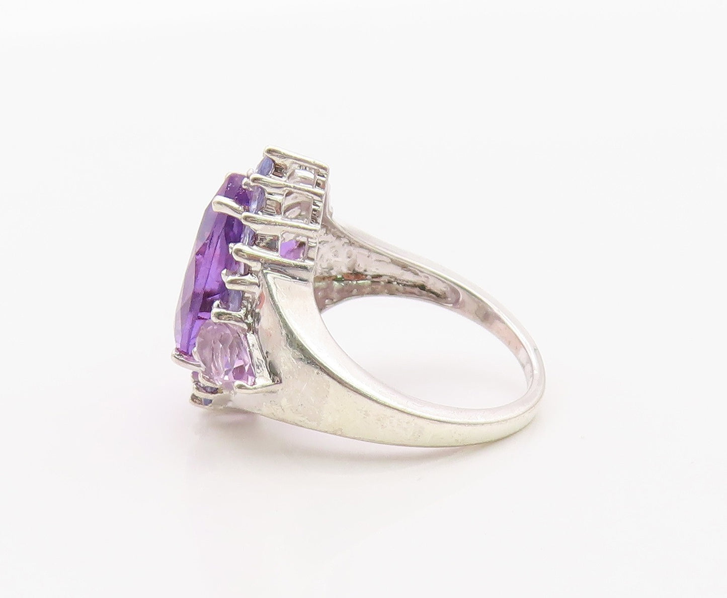 925 Sterling Silver Vintage Ring Pear Cut Amethyst Statement Band  Sz 7  RG36378
