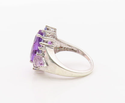 925 Sterling Silver Vintage Ring Pear Cut Amethyst Statement Band  Sz 7  RG36378