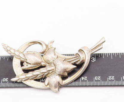 925 Sterling Silver Vintage Brooch Pin Solid Floral Bouquet Carved  BP10940