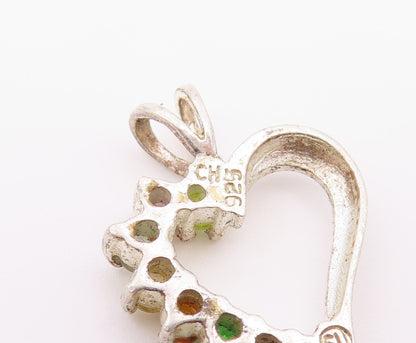 925 Silver  Vintage Topaz Amethyst Peridot & Citrine Heart Pendant  PT14800