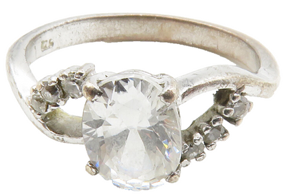 925 Sterling Silver  Vintage Prong Set Cubic Zirconia Band Ring Sz 6.5 RG14231