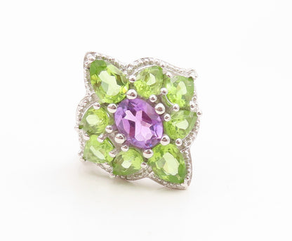 925 Sterling Silver Vintage Ring Amethyst & Peridot Floral Band  Sz 7.5  RG36164