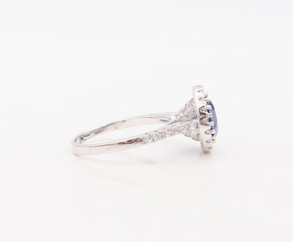 925 Sterling Silver Vintage Ring Round Cut Sapphire Halo CZ  Sz 6  RG30617