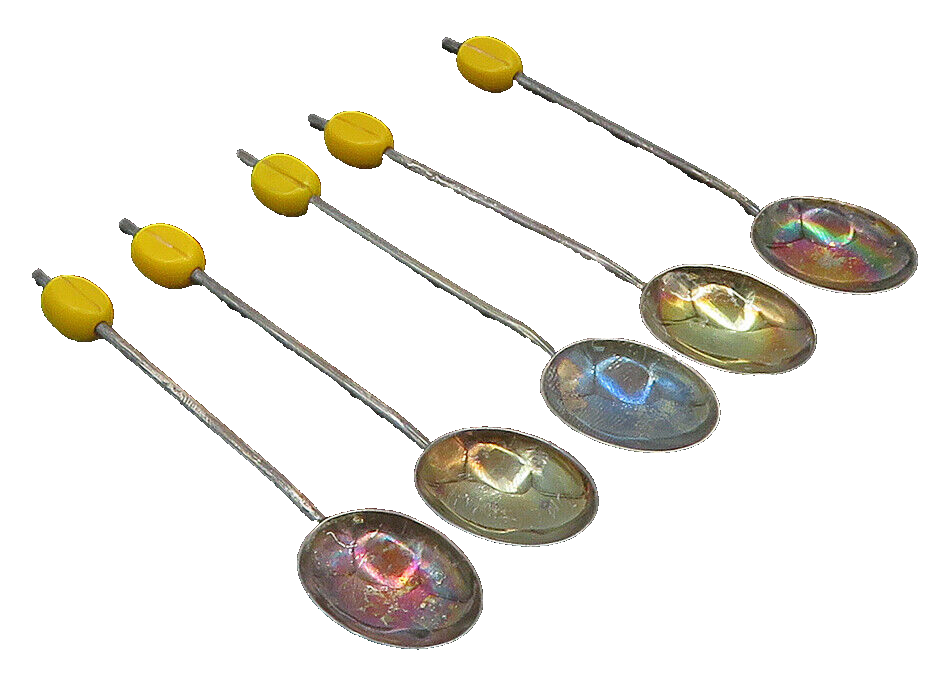 ENGLAND 925 Silver  Vintage Five Piece Yellow Enamel Rainbow Spoon Set  TR3312