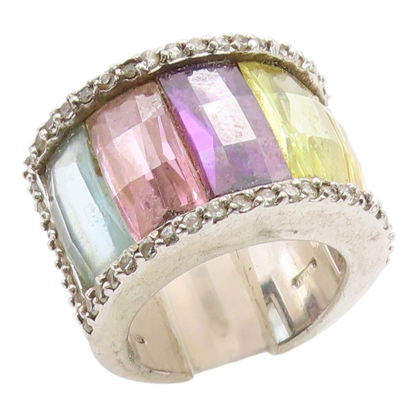 925 Sterling Silver Vintage Ring Multi Gemstone Statement Band  Sz 6.5  RG35464