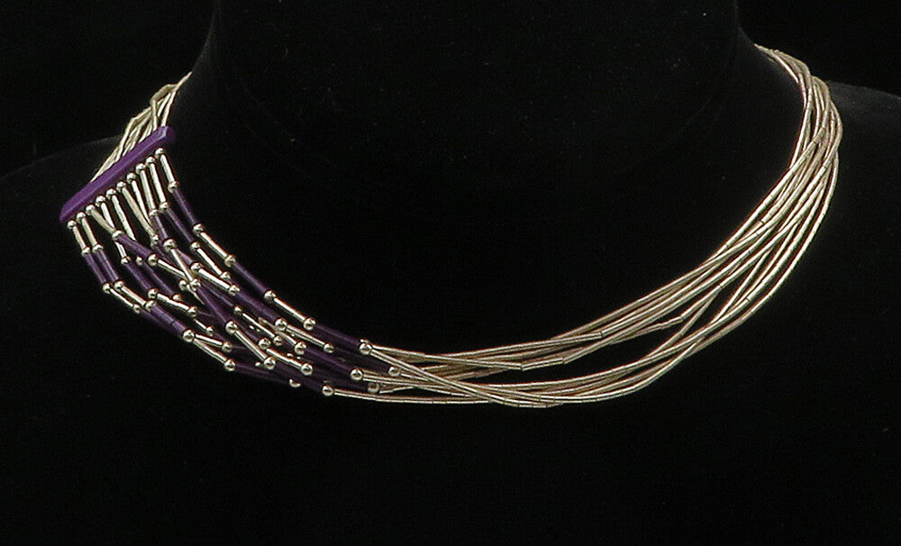 SOUTHWESTERN 925 Silver Vintage Sugilite Liquid Silver Chain Necklace NE2607