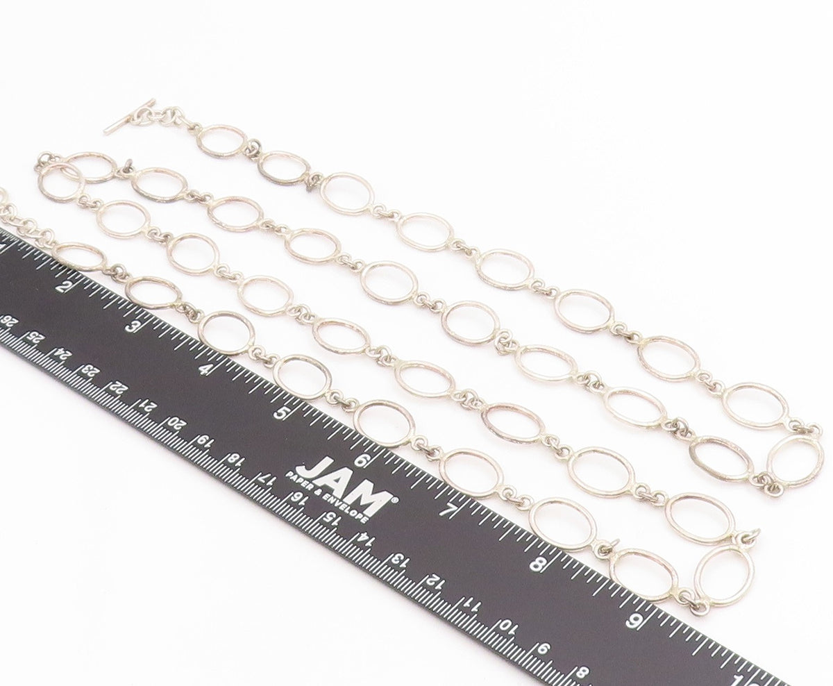 925 Sterling Silver Vintage Necklace Modernist Hollow Oval Link Chain  NE4746