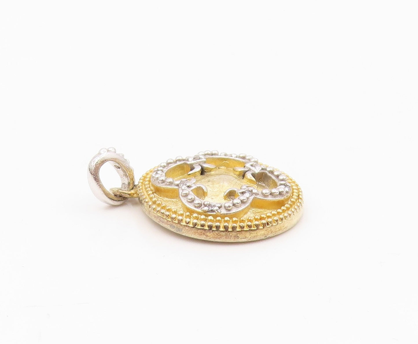 925 Sterling Silver  Vintage Genuine Diamonds Flower Motif Pendant  PT15009