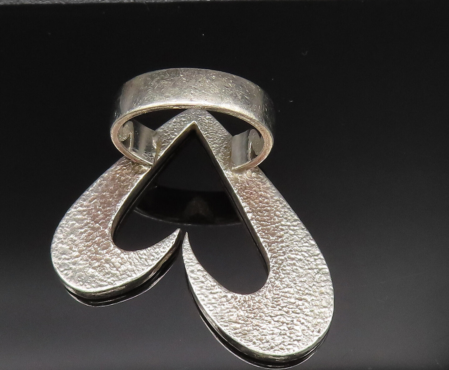 925 Sterling Silver  Vintage Open Floating Love Heart Ring Sz 5.5  RG25363