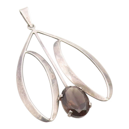 925 Sterling Silver Vintage Pendant ISRAEL Smoky Quartz Modernist Design PT26043