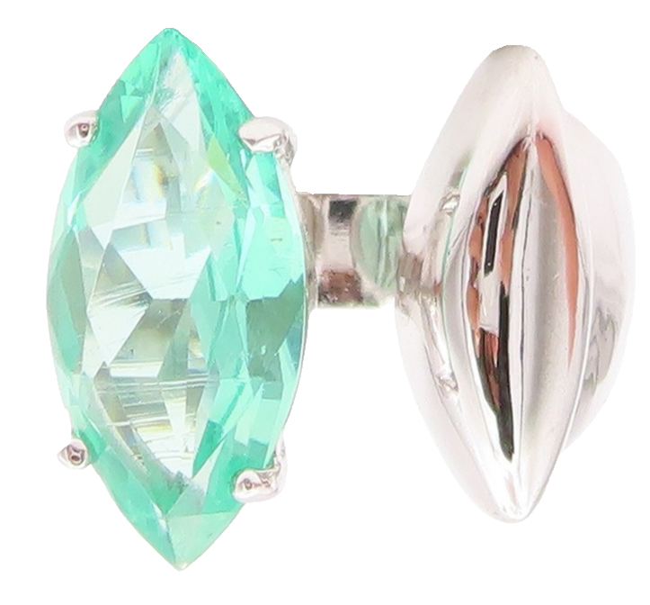 925 Sterling Silver Vintage Ring Modernist Green Marquise Cut CZ  Sz 8  RG32488