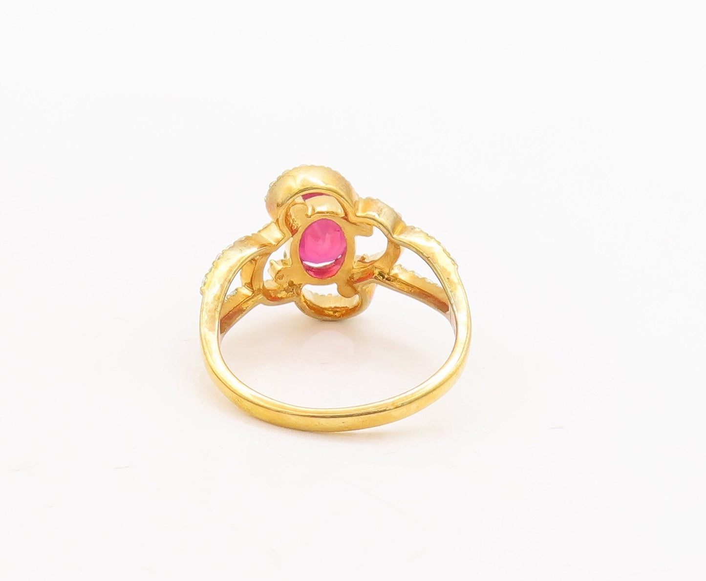 925 Sterling Silver Vintage Ring Gold Plated Ruby & CZ Flower  Sz 7  RG29721