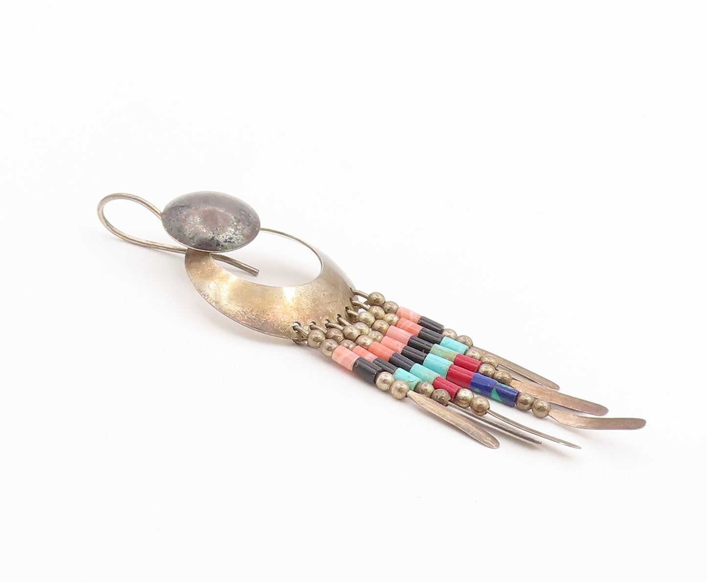 925 Sterling Silver Vintage Earrings SOUTHWESTERN Multi Gemstone Dangle  EG14501